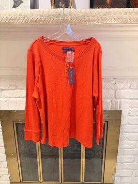 Adore Me Orange Waffle Knit Henley Long Sleeve Top 2X NWT